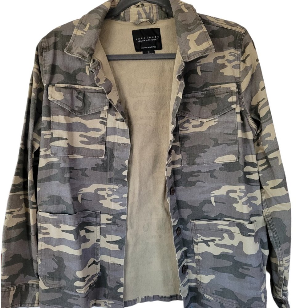 SANCTUARY Green & Tan Camo Utility Jacket Coat Size M
